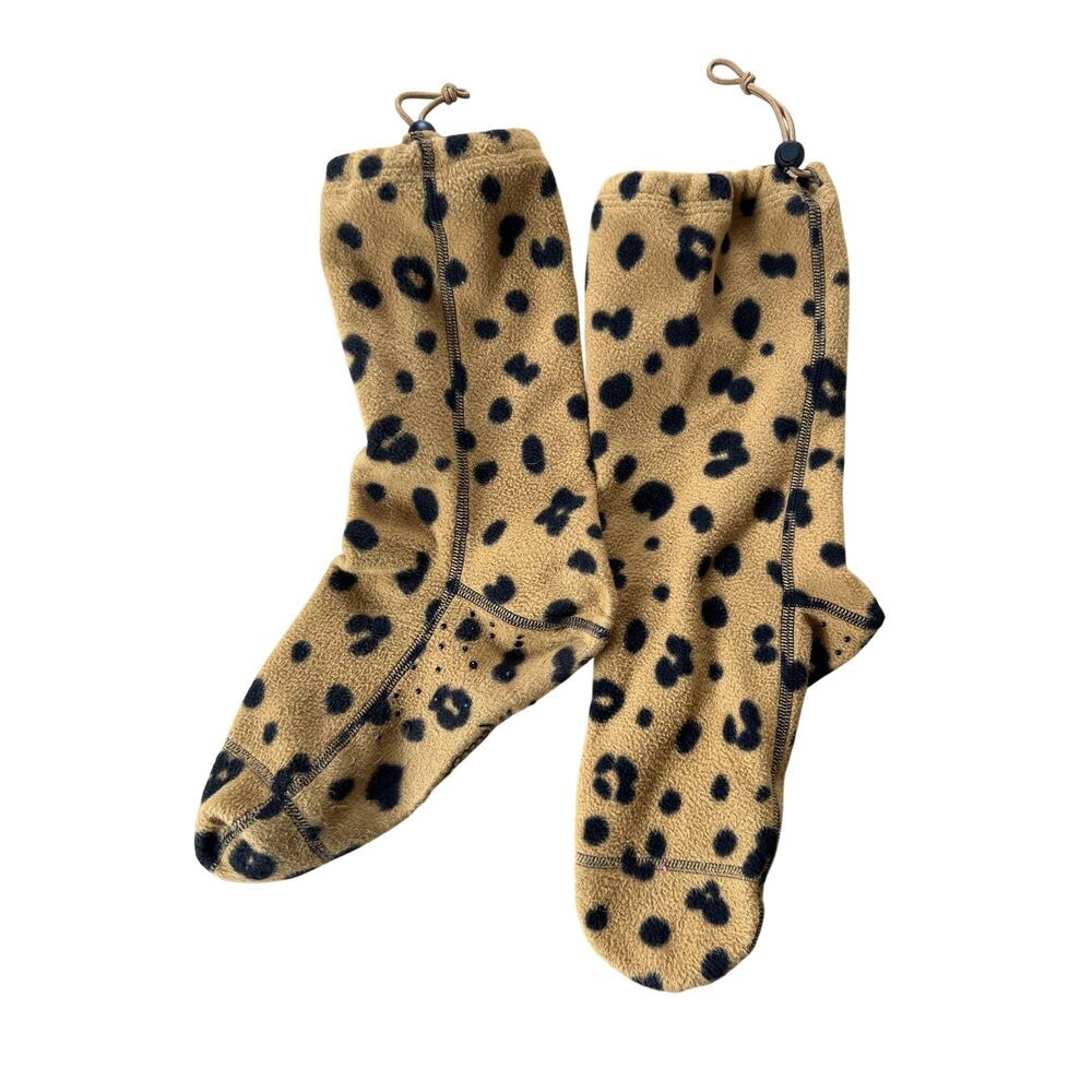 Muk Luks Boot Socks Womens One Size Regular Beige Fleece Leopard Print